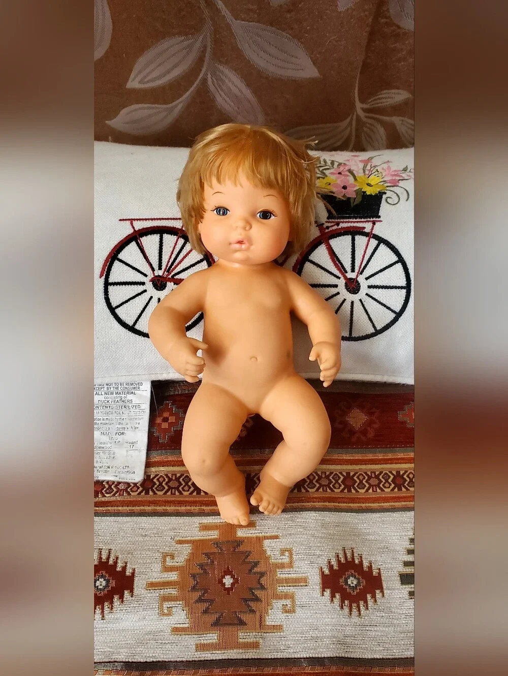 VTG 1972 Mattel Baby Tender Love Baby Doll Blonde Hair Blue Eyes Soft Rubber